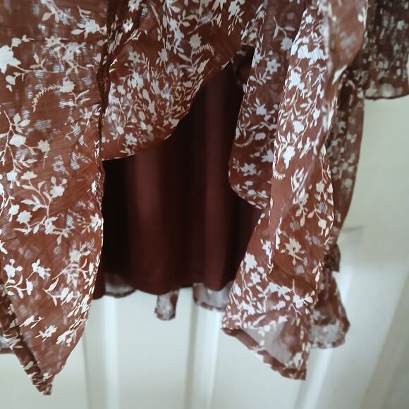 Indulge Instyle Dress Womens XL Brown A-line Floral Long Sleeve Chiffon Coquette - Picture 7 of 16